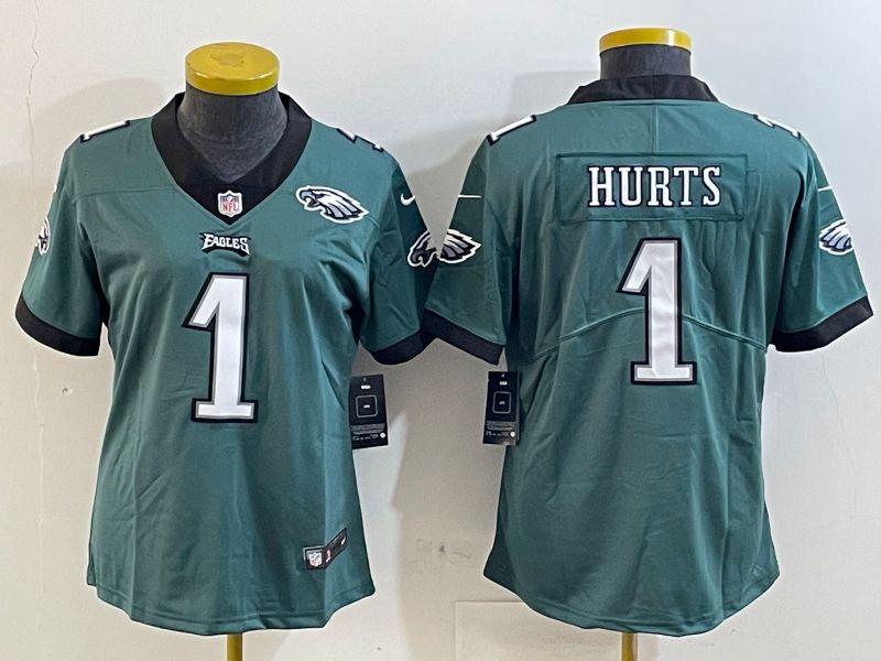 Women Philadelphia Eagles 1 Hurts Green 2025 Nike Vapor Limited NFL Jersey style 3